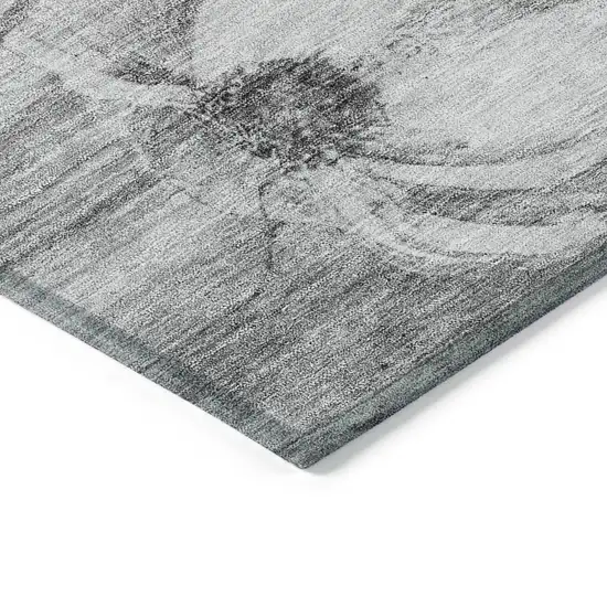 Gray Charcoal And Silver Floral Washable Indoor Outdoor Area Rug Photo 3