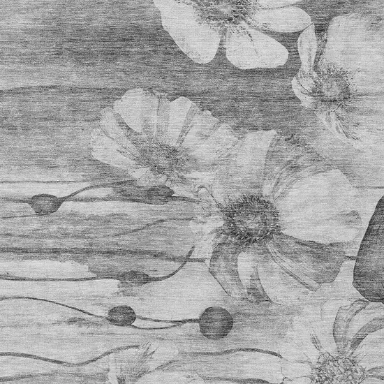 Gray Charcoal And Silver Floral Washable Indoor Outdoor Area Rug Photo 4