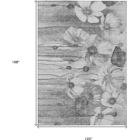 Gray Charcoal And Silver Floral Washable Indoor Outdoor Area Rug Photo 3