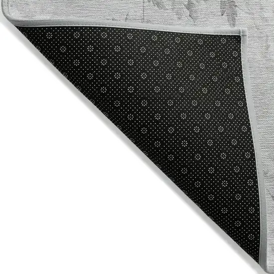 Gray Charcoal And Silver Floral Washable Indoor Outdoor Area Rug Photo 2