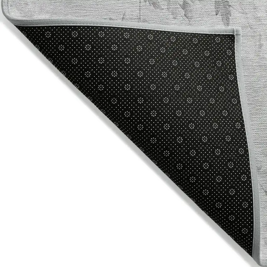Gray Charcoal And Silver Floral Washable Indoor Outdoor Area Rug Photo 2