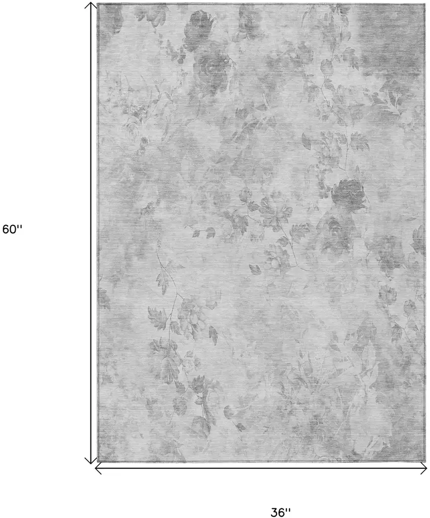 Gray Charcoal And Silver Floral Washable Indoor Outdoor Area Rug Photo 7