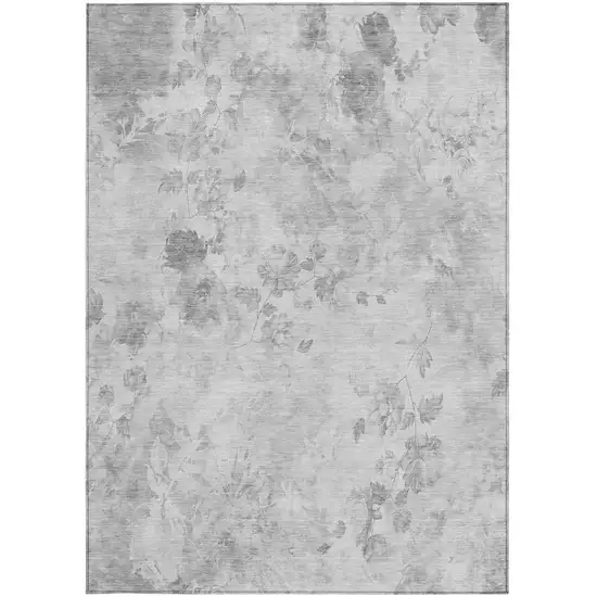 Gray Charcoal And Silver Floral Washable Indoor Outdoor Area Rug Photo 5