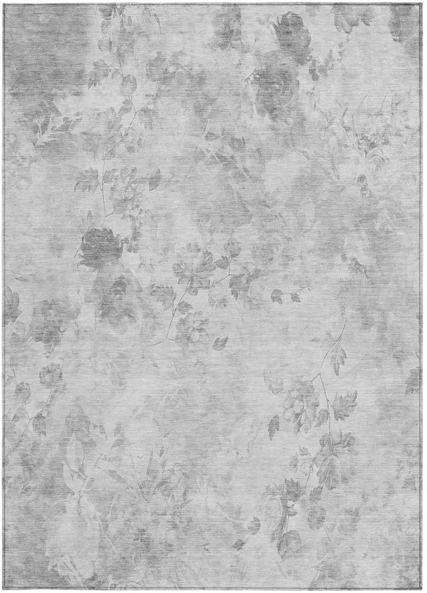 Gray Charcoal And Silver Floral Washable Indoor Outdoor Area Rug Photo 5