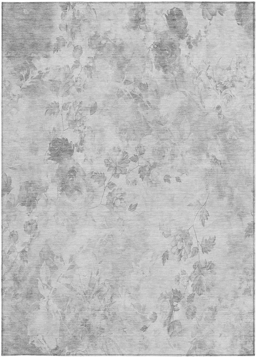 Gray Charcoal And Silver Floral Washable Indoor Outdoor Area Rug Photo 5