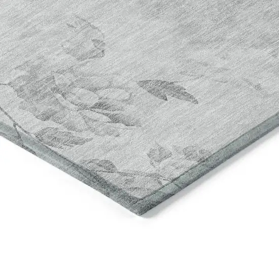 Gray Charcoal And Silver Floral Washable Indoor Outdoor Area Rug Photo 4