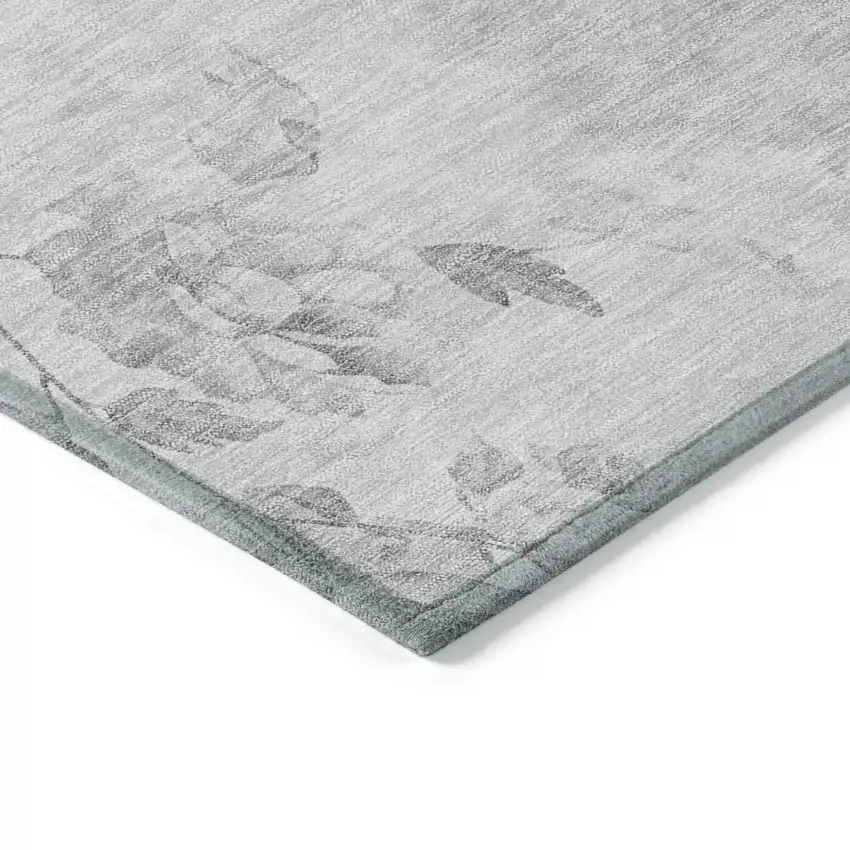 Gray Charcoal And Silver Floral Washable Indoor Outdoor Area Rug Photo 4