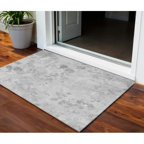 Gray Charcoal And Silver Floral Washable Indoor Outdoor Area Rug Photo 1