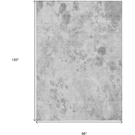 Gray Charcoal And Silver Floral Washable Indoor Outdoor Area Rug Photo 7
