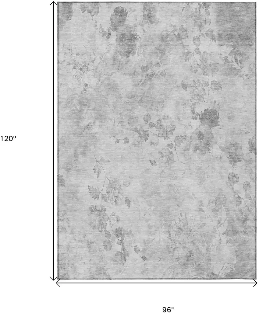 Gray Charcoal And Silver Floral Washable Indoor Outdoor Area Rug Photo 7