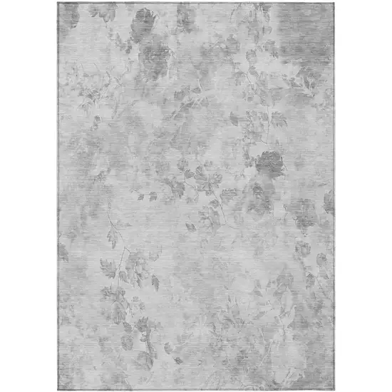 Gray Charcoal And Silver Floral Washable Indoor Outdoor Area Rug Photo 1