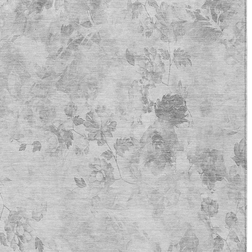 Gray Charcoal And Silver Floral Washable Indoor Outdoor Area Rug Photo 4