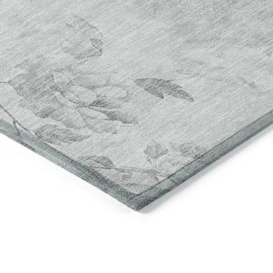 Gray Charcoal And Silver Floral Washable Indoor Outdoor Area Rug Photo 3