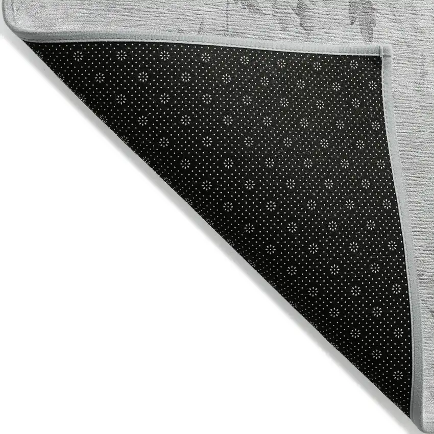 Gray Charcoal And Silver Floral Washable Indoor Outdoor Area Rug Photo 3