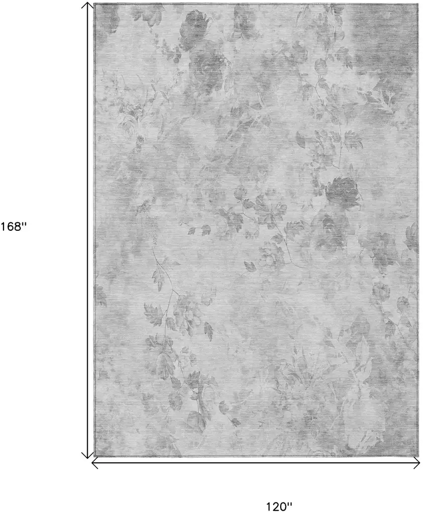Gray Charcoal And Silver Floral Washable Indoor Outdoor Area Rug Photo 7