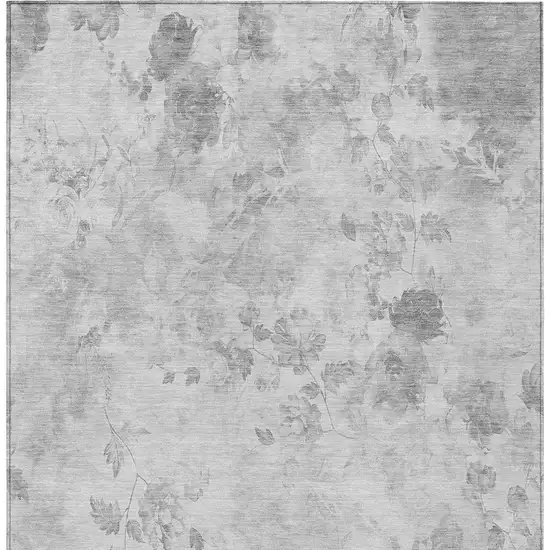 Gray Charcoal And Silver Floral Washable Indoor Outdoor Area Rug Photo 6