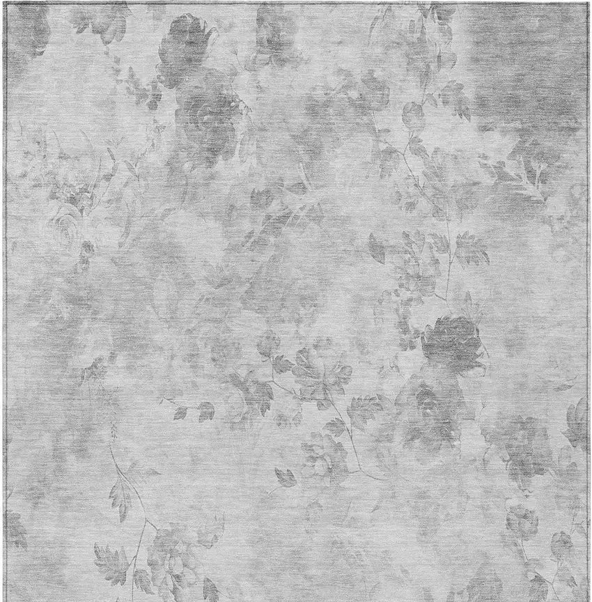 Gray Charcoal And Silver Floral Washable Indoor Outdoor Area Rug Photo 6