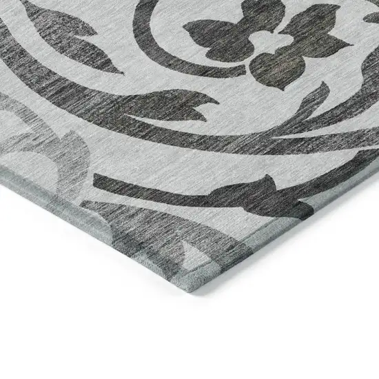 Gray Charcoal And Silver Floral Washable Indoor Outdoor Area Rug Photo 4