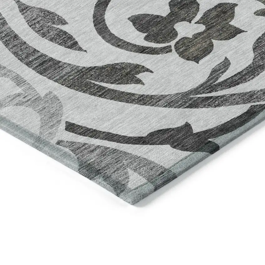 Gray Charcoal And Silver Floral Washable Indoor Outdoor Area Rug Photo 4