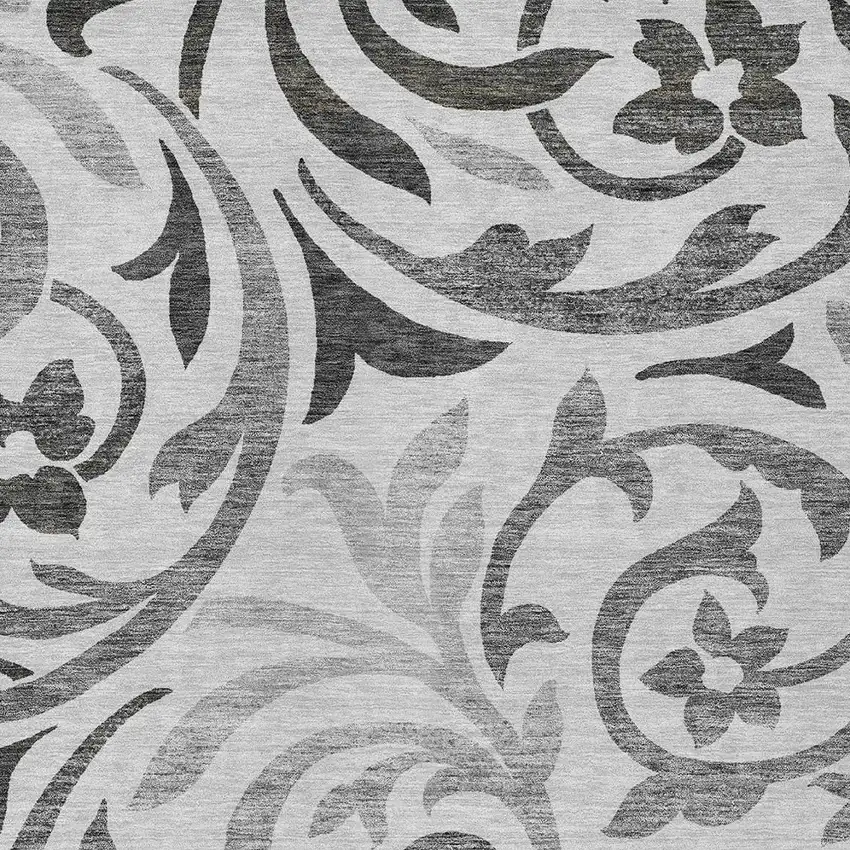 Gray Charcoal And Silver Floral Washable Indoor Outdoor Area Rug Photo 5
