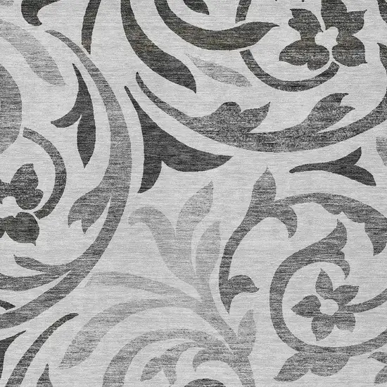 Gray Charcoal And Silver Floral Washable Indoor Outdoor Area Rug Photo 5
