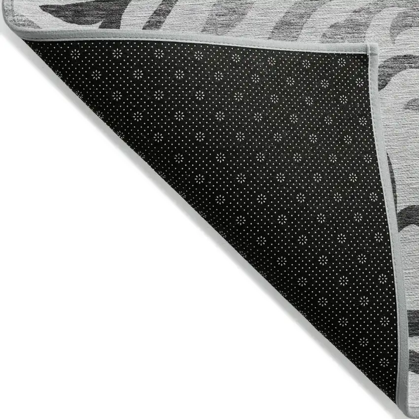 Gray Charcoal And Silver Floral Washable Indoor Outdoor Area Rug Photo 3