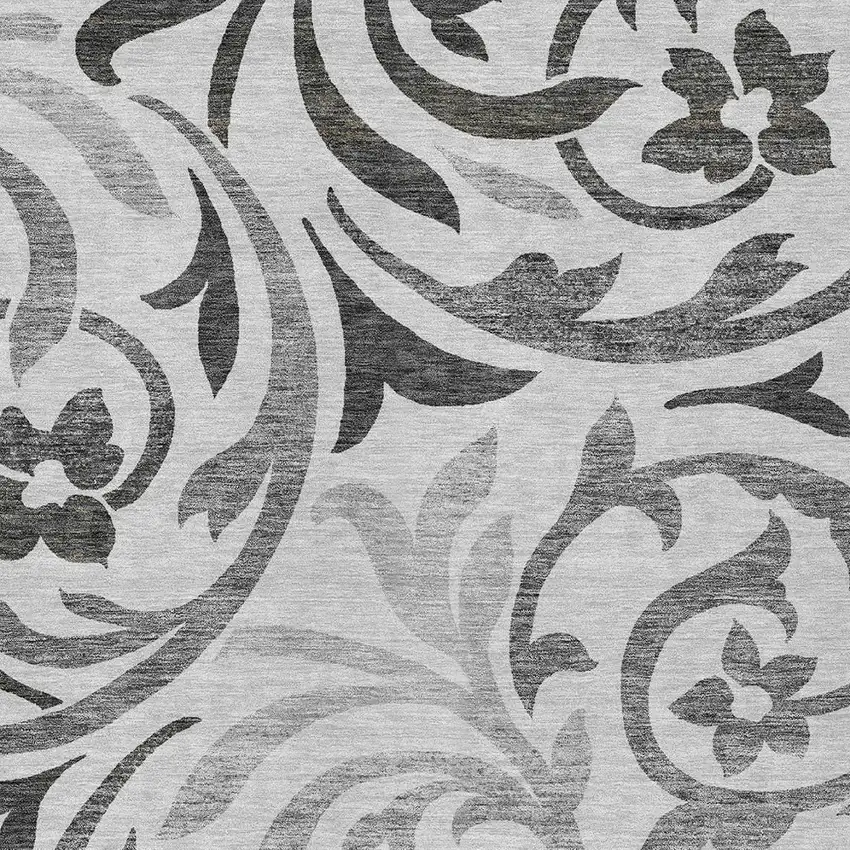 Gray Charcoal And Silver Floral Washable Indoor Outdoor Area Rug Photo 4