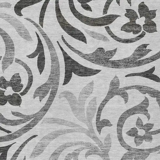 Gray Charcoal And Silver Floral Washable Indoor Outdoor Area Rug Photo 4