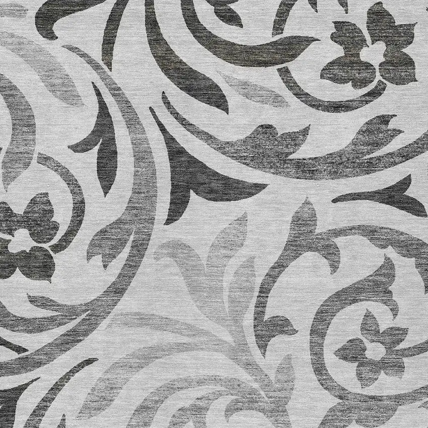Gray Charcoal And Silver Floral Washable Indoor Outdoor Area Rug Photo 6