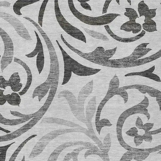 Gray Charcoal And Silver Floral Washable Indoor Outdoor Area Rug Photo 6