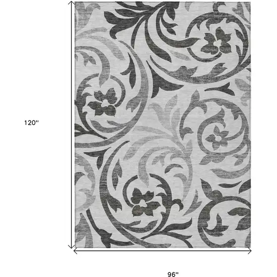 Gray Charcoal And Silver Floral Washable Indoor Outdoor Area Rug Photo 3