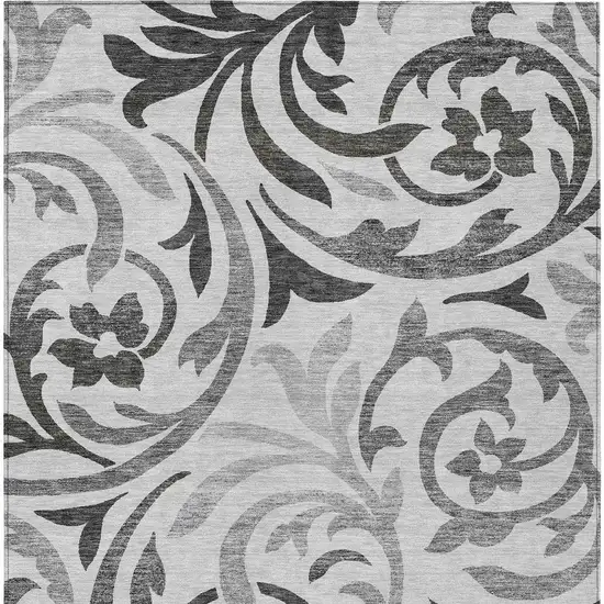 Gray Charcoal And Silver Floral Washable Indoor Outdoor Area Rug Photo 7