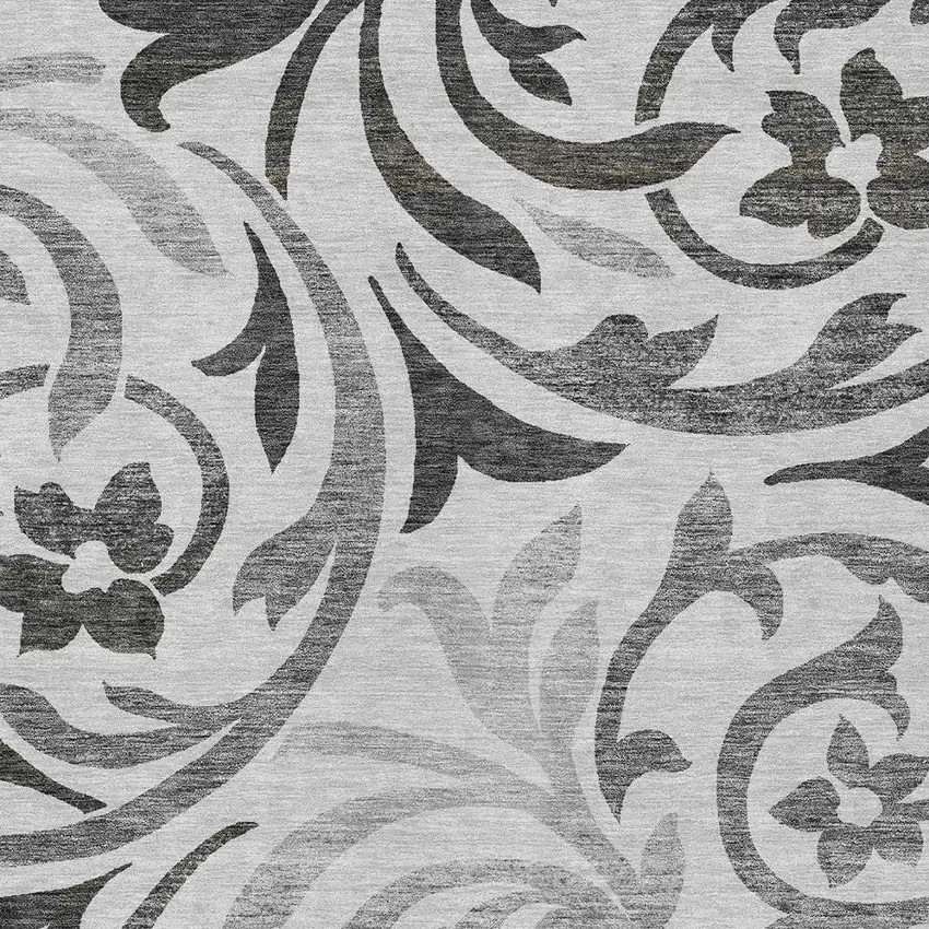 Gray Charcoal And Silver Floral Washable Indoor Outdoor Area Rug Photo 6