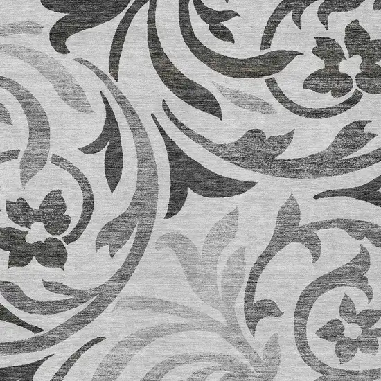 Gray Charcoal And Silver Floral Washable Indoor Outdoor Area Rug Photo 6