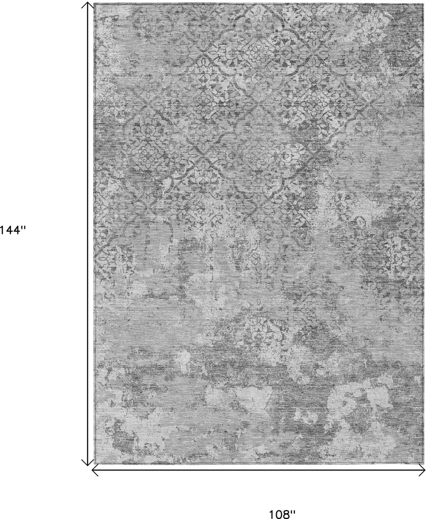 Gray Charcoal And Silver Floral Washable Indoor Outdoor Area Rug Photo 3