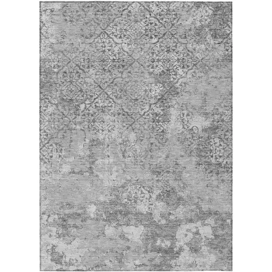 Gray Charcoal And Silver Floral Washable Indoor Outdoor Area Rug Photo 1