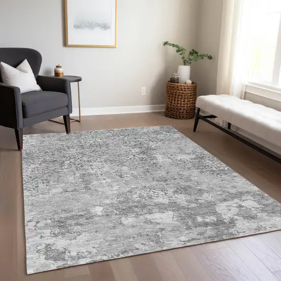 Gray Charcoal And Silver Floral Washable Indoor Outdoor Area Rug Photo 8