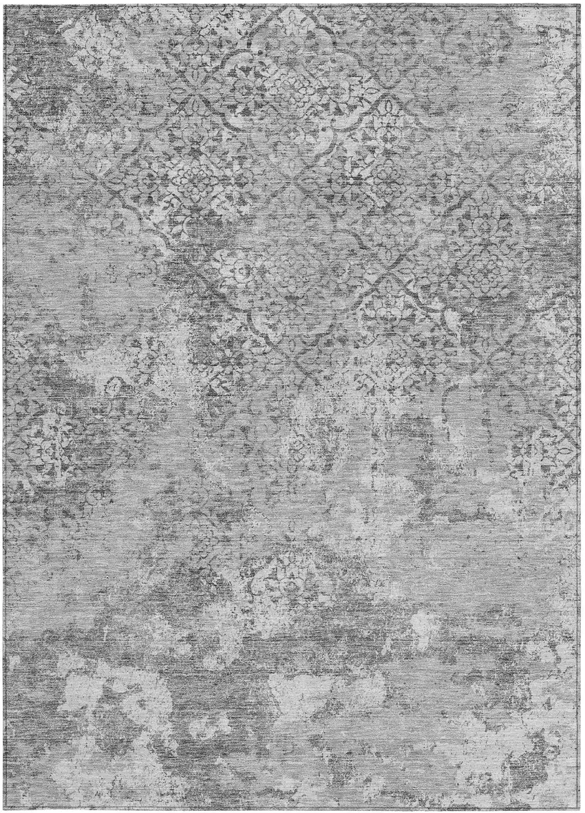 Gray Charcoal And Silver Floral Washable Indoor Outdoor Area Rug Photo 5
