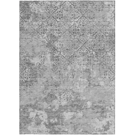 Gray Charcoal And Silver Floral Washable Indoor Outdoor Area Rug Photo 5