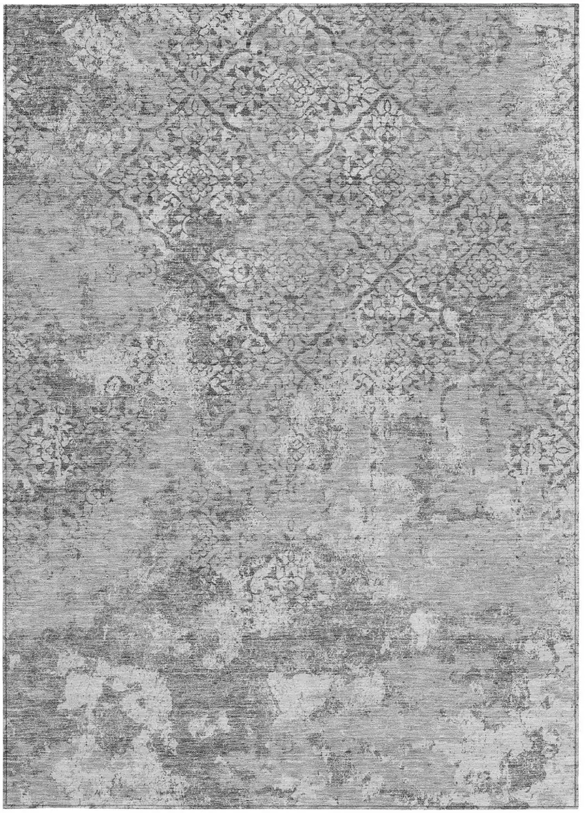 Gray Charcoal And Silver Floral Washable Indoor Outdoor Area Rug Photo 5