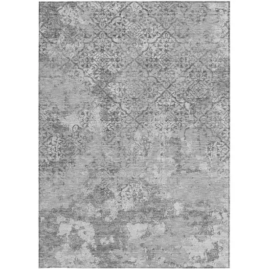 Gray Charcoal And Silver Floral Washable Indoor Outdoor Area Rug Photo 5