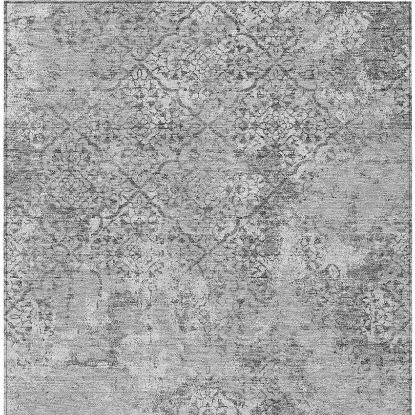 Gray Charcoal And Silver Floral Washable Indoor Outdoor Area Rug Photo 4