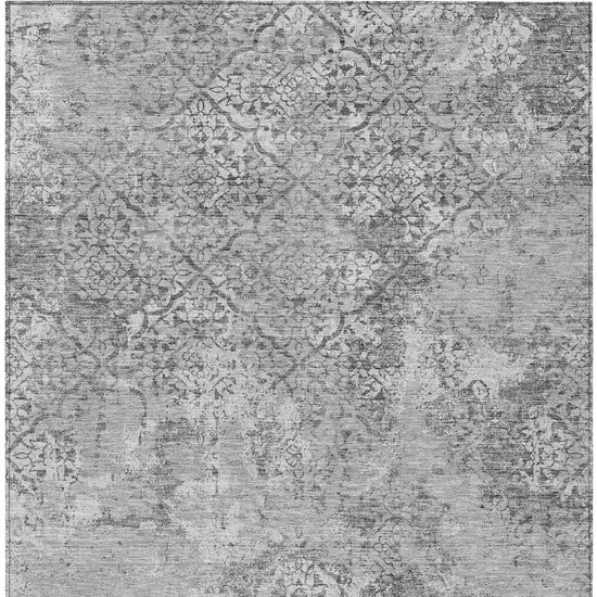 Gray Charcoal And Silver Floral Washable Indoor Outdoor Area Rug Photo 4