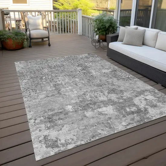 Gray Charcoal And Silver Floral Washable Indoor Outdoor Area Rug Photo 9