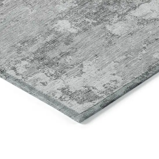 Gray Charcoal And Silver Floral Washable Indoor Outdoor Area Rug Photo 3