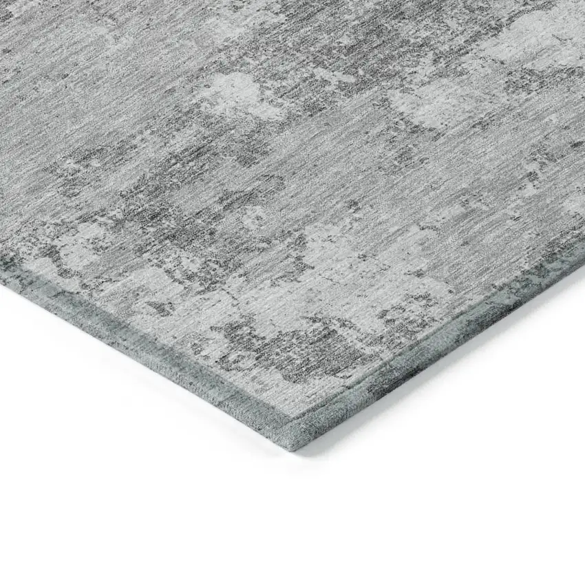 Gray Charcoal And Silver Floral Washable Indoor Outdoor Area Rug Photo 3