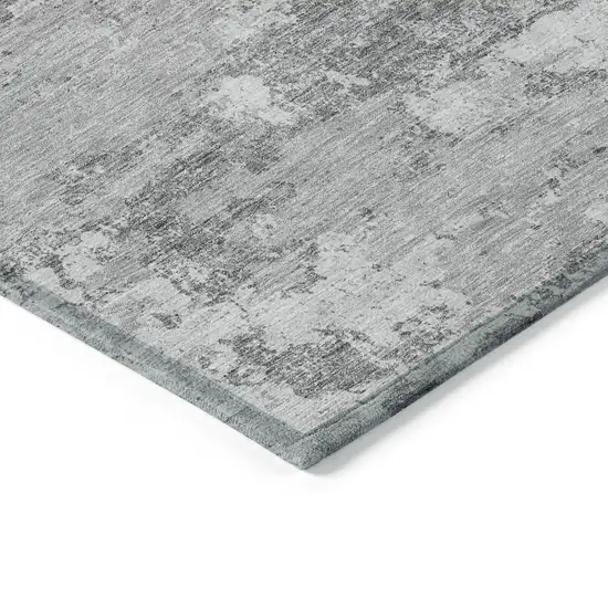 Gray Charcoal And Silver Floral Washable Indoor Outdoor Area Rug Photo 3