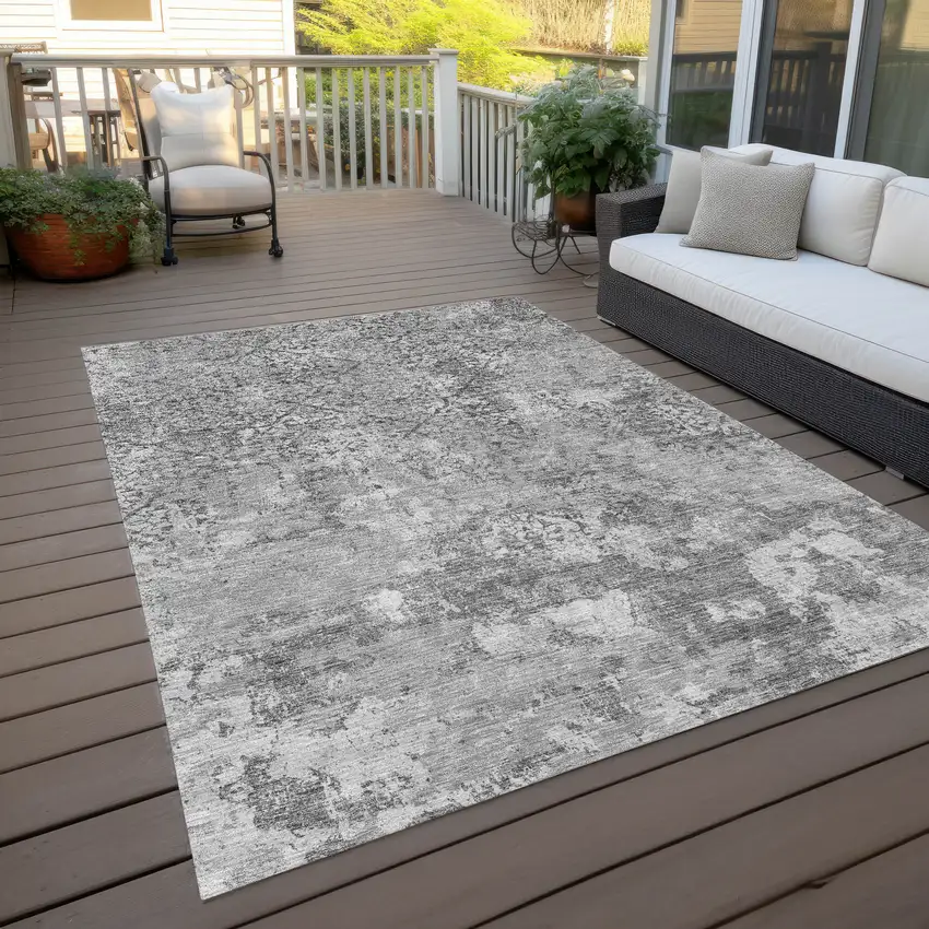Gray Charcoal And Silver Floral Washable Indoor Outdoor Area Rug Photo 9