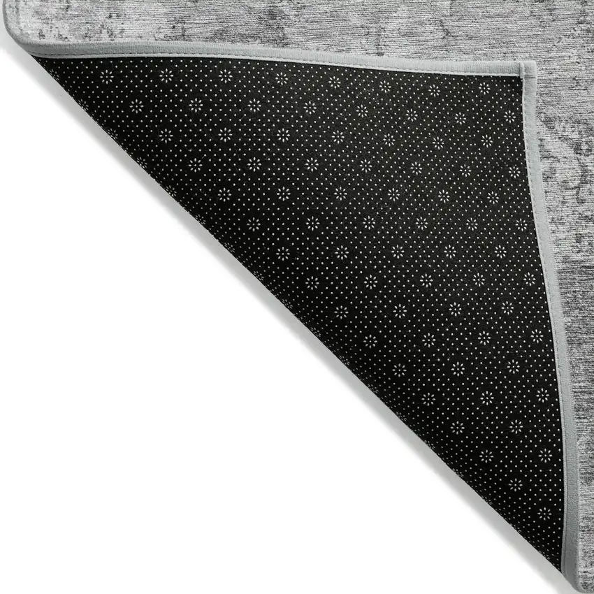 Gray Charcoal And Silver Floral Washable Indoor Outdoor Area Rug Photo 2