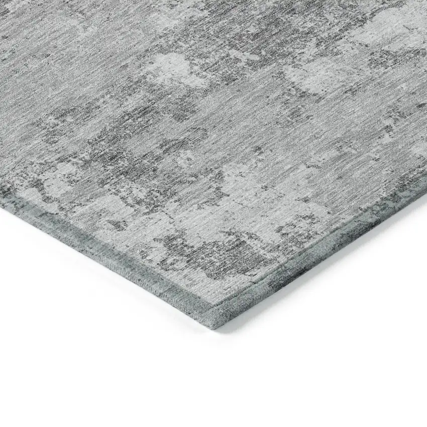 Gray Charcoal And Silver Floral Washable Indoor Outdoor Area Rug Photo 3